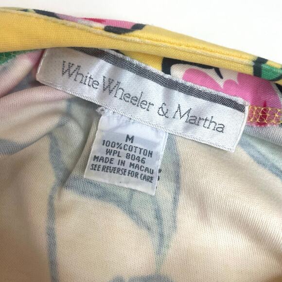 Vintage 90s Hawaiian Dress M WHITE WHEELER & MARTHA Cottagecore Drop Waist Retro - Picture 5 of 5